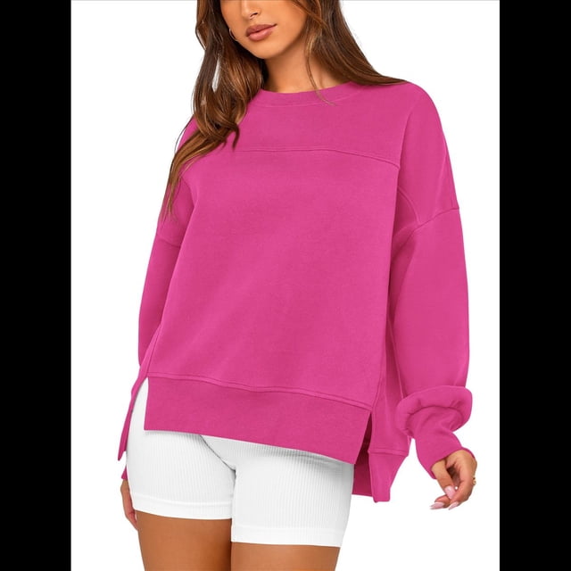 Sudadera Informal de Cuello Redondo para Mujer, -Otoño 2025, Larga, Abertura Lateral, Sudadera para Hacer Ejercicio. Rosa Roja L