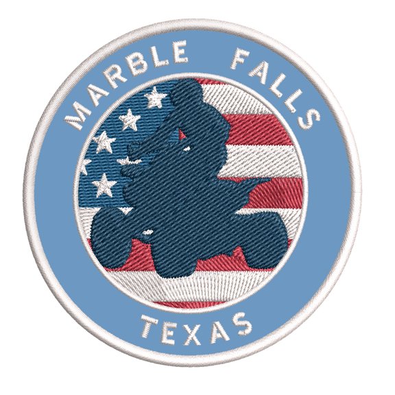 Marble Falls, Texas ATV / OHV American Flag 3.5 Inch Iron Or Sew On Embroidered Fabric Badge Patch Extreme Sports Iconic Series