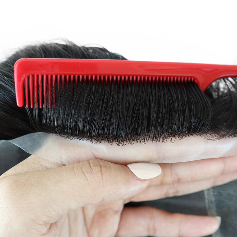 Fine Mono with 1" Poly Coating in Perimeter Men Toupee Hair Replacement Natural Looking Wig Hairpiece for Men 100% Human Hair System for Men