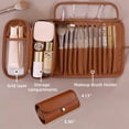 thumbnail image 2 of Youersen Leather Makeup Brush Case, Professional Makeup Organizer Roll Bag for Travel, Brown, 2 of 6