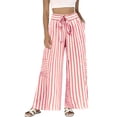 thumbnail image 2 of Dwellite Womens Striped Wide Leg Palazzo Pants High Waisted Elastic Drawstring Casual Lounge Trousers with Pockets Light pink M, 2 of 5