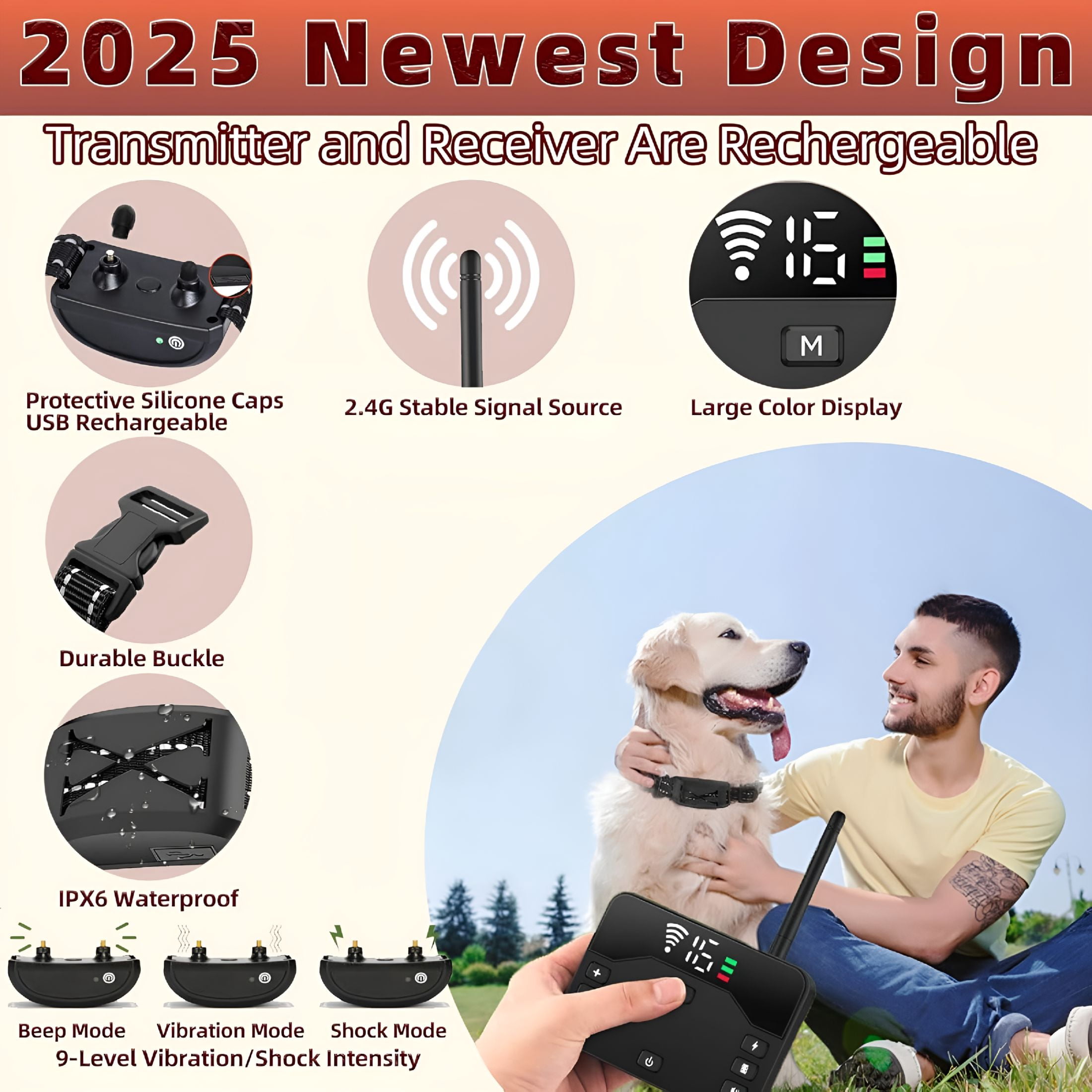 GJX 2026 Upgraded Wireless Dog Fence System for 2 Dogs - Portable 2-in-1 Electric Fence with Waterproof Training Shock Collars & Remote, Adjustable Perimeter up to 100ft