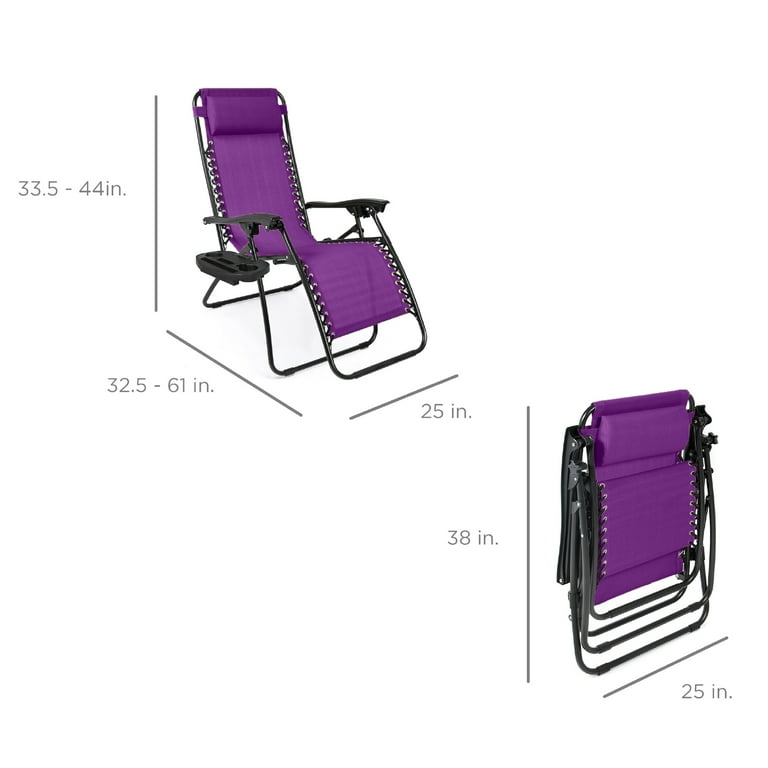 Best Choice Products Set of 2 Zero Gravity Lounge Chair Recliners for Patio Pool w Cup Holder Tray Amethyst Purple