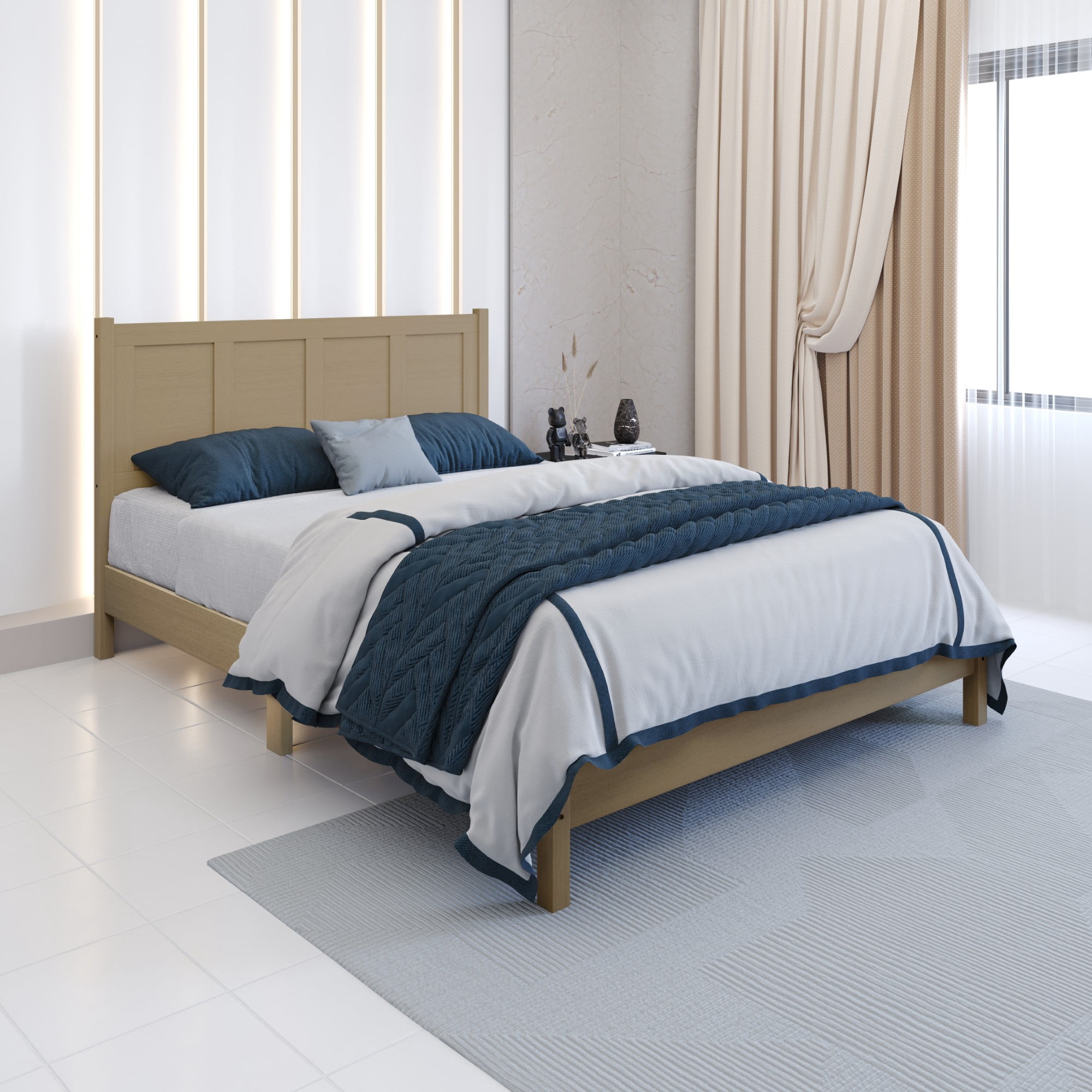Home Design Rogers Twin Solid Wood Platform Bed Frame with Panel Headboard, No Box Spring Needed, Gray