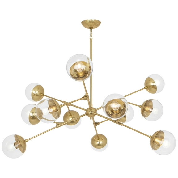 Srkashlteni Modern Chandelier – Elegant Clear Glass Globes, Brass Finish, 12-Bulb Design for Stunning Home Lighting