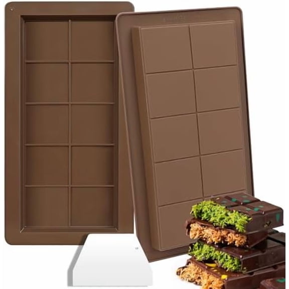 2 PCS Chocolate Bar Mold Deep Dubai with Scraper,Thick Large Silicone Chocolate Break Apart Candy Bar Molds for Stuffed,Pistachio Chocolate Bar Mold Wax Melts for Filling