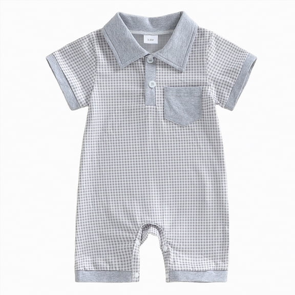mgoYE Newborn Baby Boy Winter Clothes Short Sleeve Lapel Jumpsuit Collar Plaid Romper Playsuit Infant Baby Boy Fall Outfit(Grey,9-12 Months)