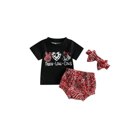 

3Pcs Summer Baby Girl Clothes Sets Infant Newborn Short Sleeve T-Shirt Tops Short Pants Headband