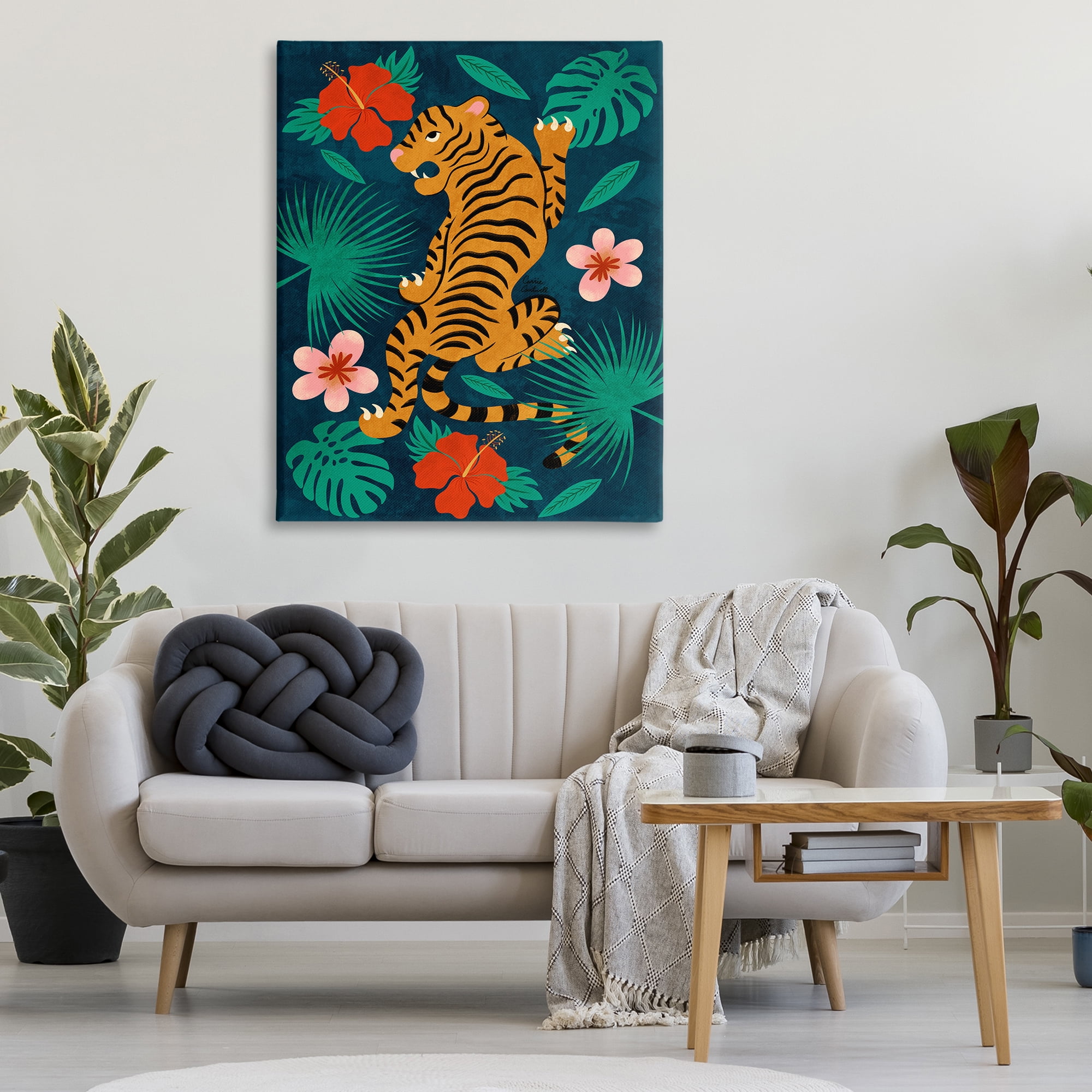 Stupell Industries Climbing Tiger Tropics Animals Painting Wrapped Canvas Art Print Wall Art, 36 x 48