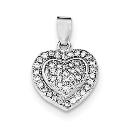 JewelryWeb - Sterling Silver Polished Cubic Zirconia Heart Pendant ...