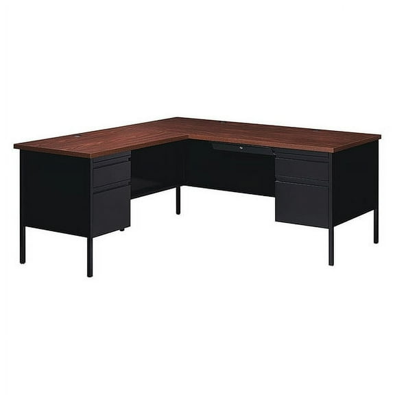 Hirsh L-Shaped Desk,29 1/2 in H,Black/Walnut 20453