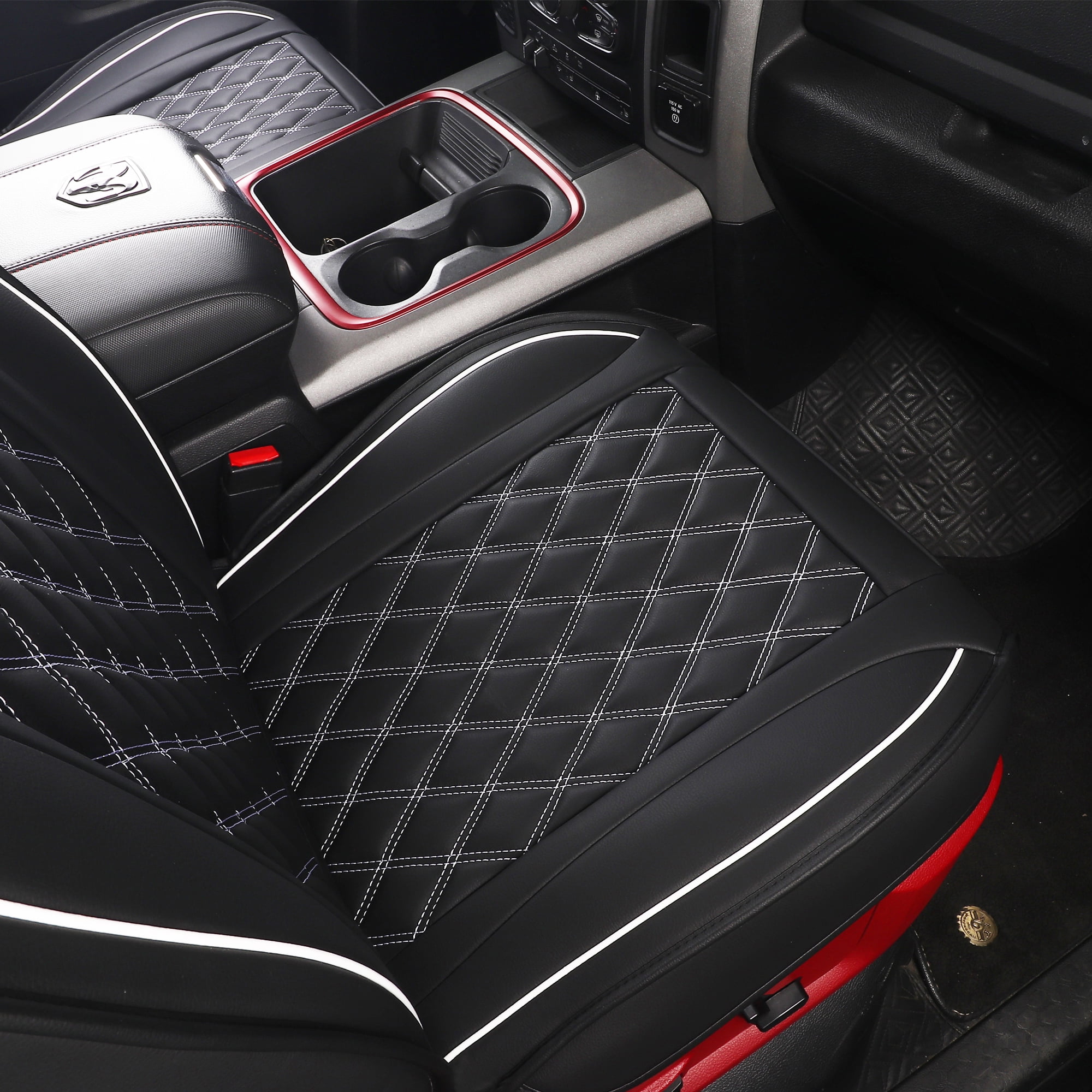 JOJOBAY Car Seat Covers for Dodge Ram,Fit 2009-2026 1500/2500/3500 HD Pick-up Truck,Crew,Regular,Quad,Mega Cab,Waterproof Synthetic Leather Seat Covers(2PCS-Front,Black-White)