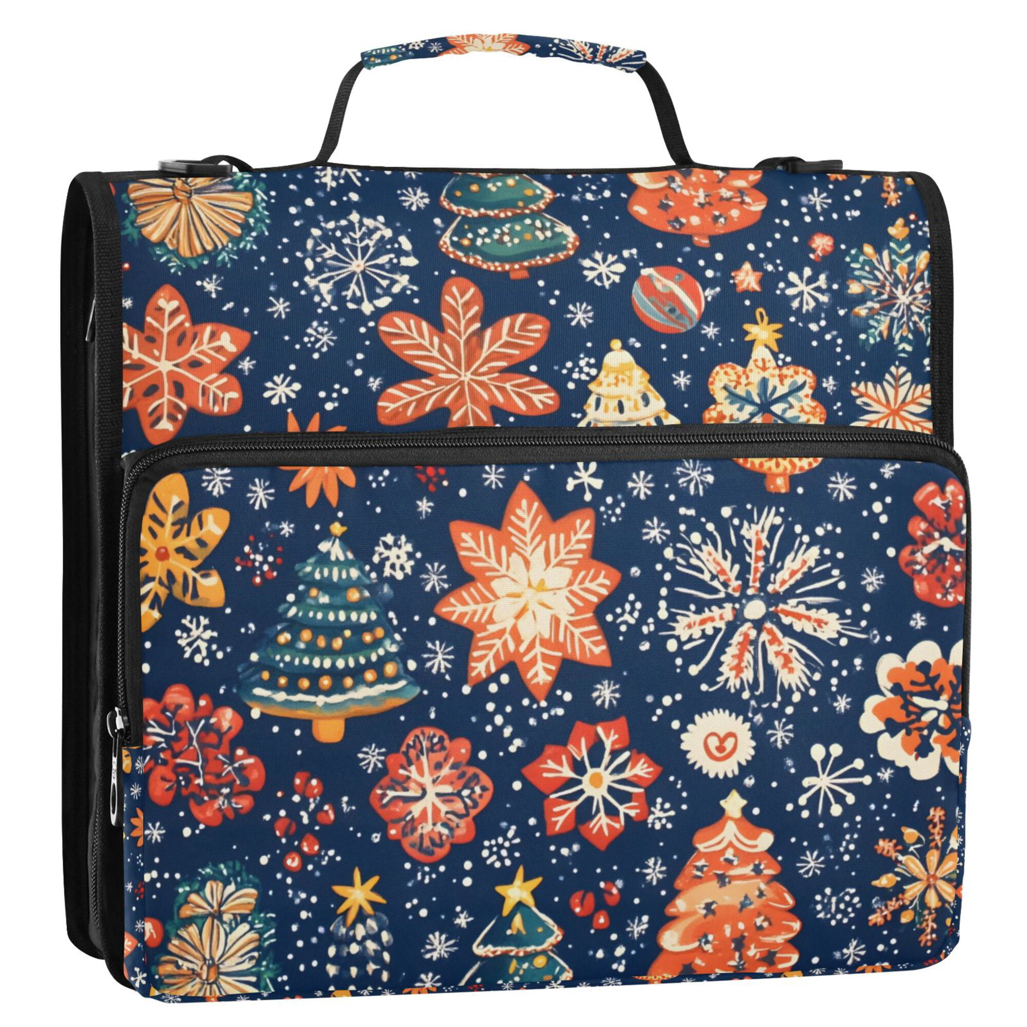FORMRS Zipper Binder with Shoulder Strap 2-inch Ring 500 Sheet Capacity File Bag, Christmas Splendor
