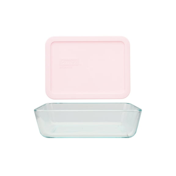 Pyrex (1) 7210 3-Cup Clear Glass Storage Dish and (1) 7210-PC Loring Pink Plastic Lid