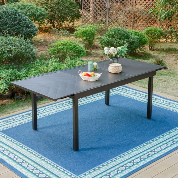 MF Studio 8-Person Expandable Patio Outdoor Dining Table with Extension Leaf, Modern Pattern Tabletop, Black