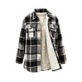 thumbnail image 7 of Sevevn Women Plaid Fleece‑Lined Shacket Jacket Button‑Down Sherpa Lined Flannel Shirt Coat with Chest Pocket Winter Outerwear Black XL, 7 of 7