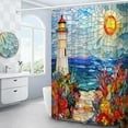thumbnail image 2 of Lighthouse Shower Curtain Stained Glass Beach Coastal Coral Ocean Modern Bathroom Curtains Polyester Fabric Set with Hooks-60"W x 72"L (Pack of 1), 2 of 7
