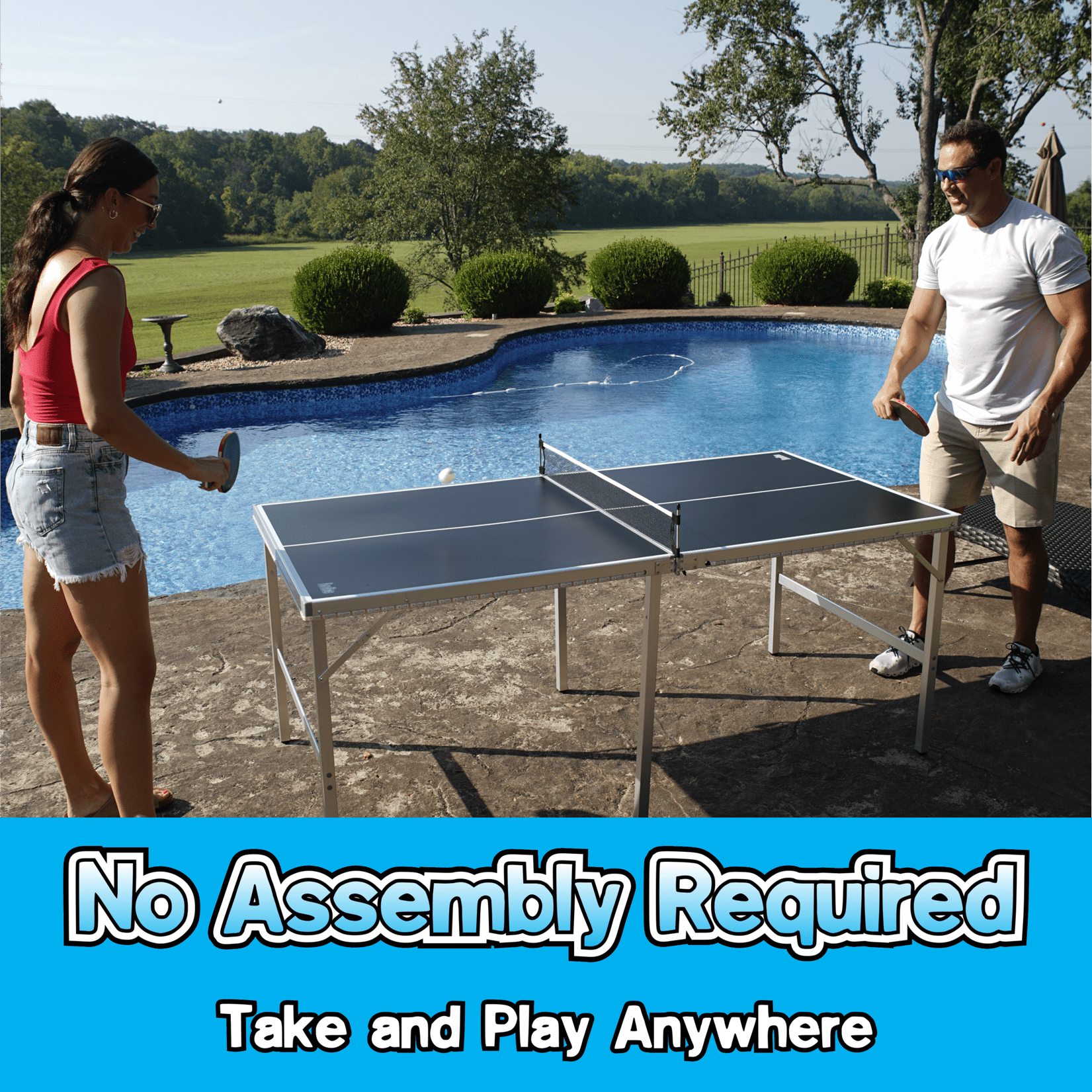 PartyLife Mid Size 6 ft x 3 ft Folding Portable Table Tennis Ping Pong Table & Game Set - Football Edition