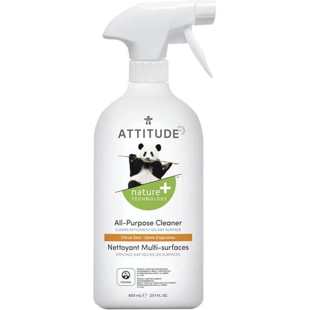 ATTITUDE All Purpose Cleaner, EWG Verified Multi-Surface Products, Vegan, Naturally Derived Multipurpose Cleaning Spray, Citrus Zest, 27.1 Fl Oz