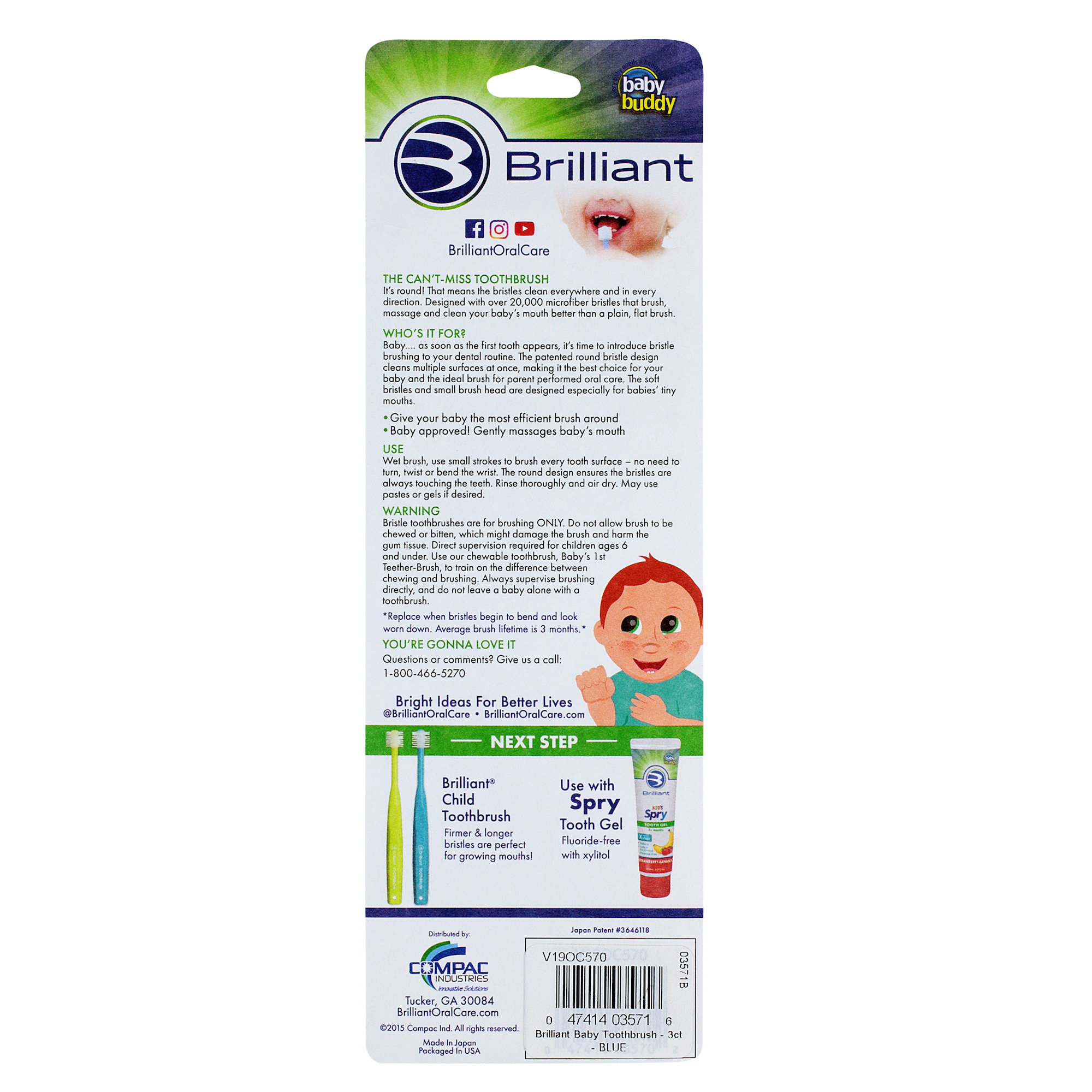 Brilliant Soft Infant Brusher Bundle, 3 Baby Toothbrushes, Spry Xylitol Tooth Gel, Strawberry Banana