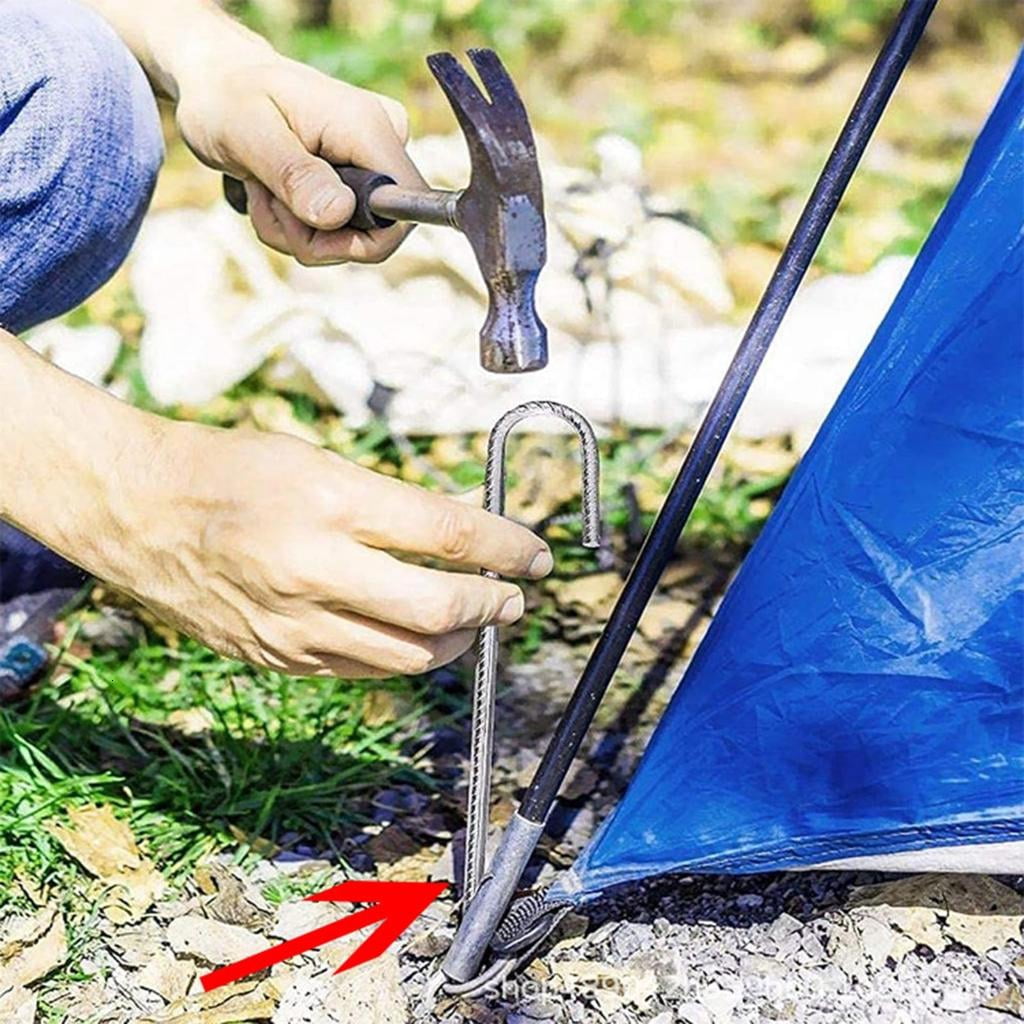 Yihuala 3Pcs Galvanised Steel Ground Anchors Stakes L/Ushape Trampolines Rebars Stakes Tent Nails Garden Stake Camping Tent Peg
