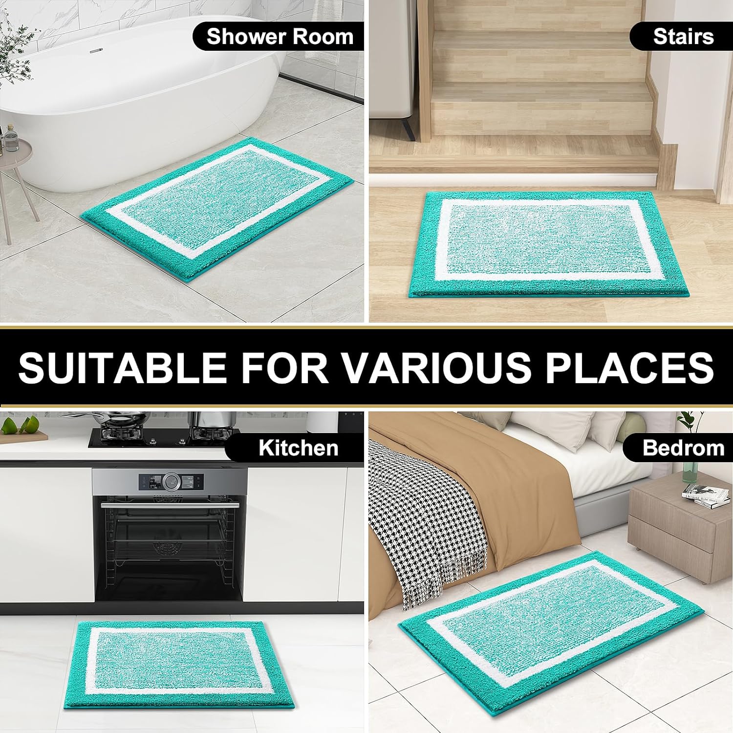 Ht Viik Bathroom Rugs 24x16, Extra Soft and Absorbent Microfiber Bath Mat, Non-Slip, Machine Washable, Quick Dry Shaggy Bath Carpet, Suitable for Bathroom Floor, Tub, Shower (Small, Green)