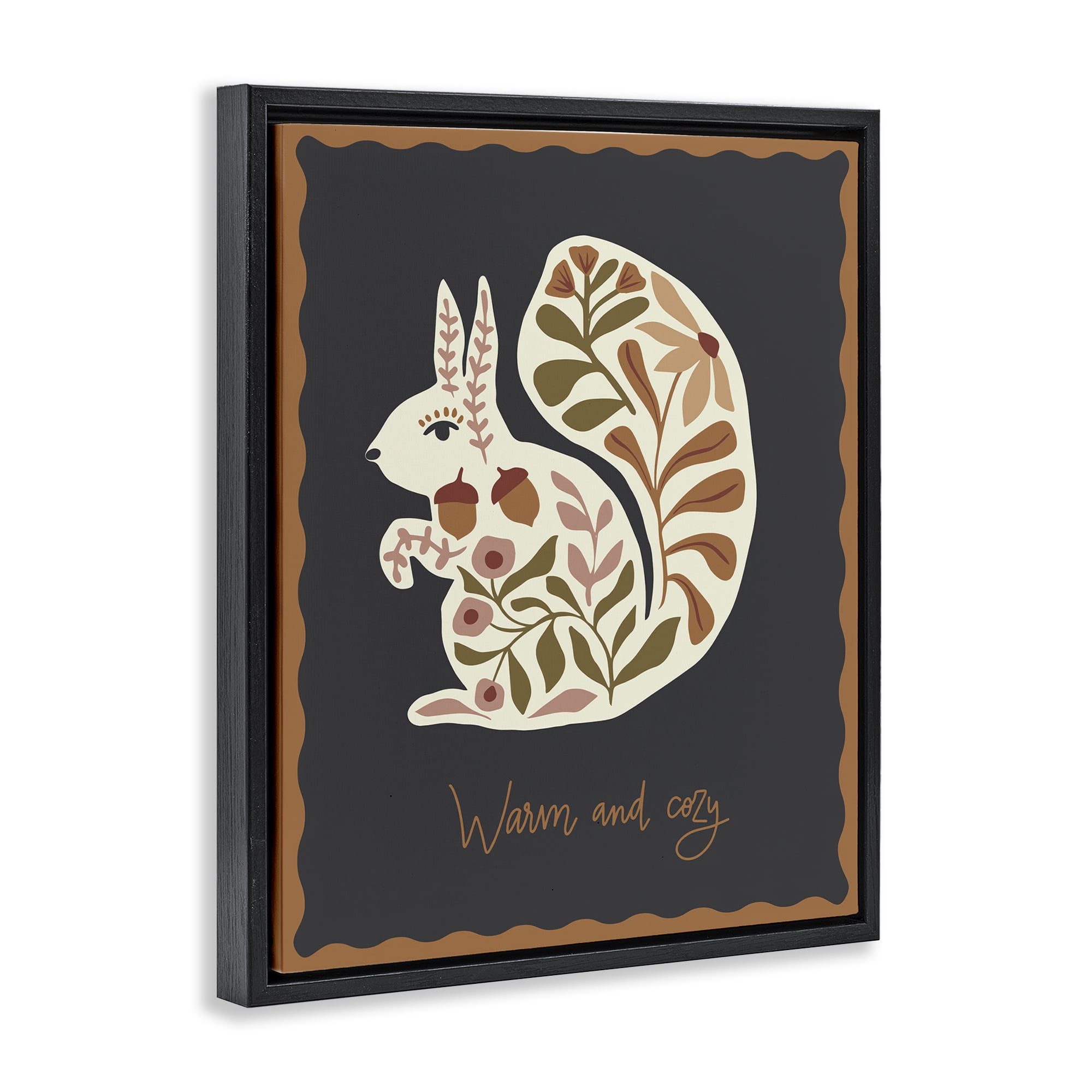 Stupell Industries Autumnal Folk Squirrel Animals Painting Black Floater Framed Canvas Art Print Wall Art, 17 x 21