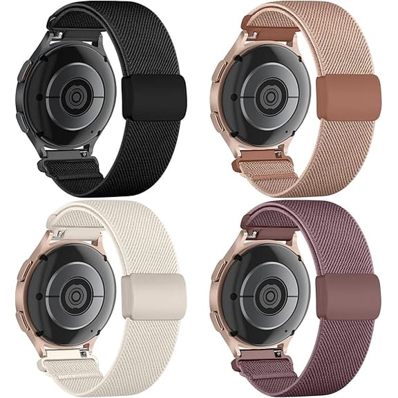 4 Pack Stretchy Band Compatible with Samsung Galaxy Watch 7 6 5 4 FE Band 40mm 44mm/5 Pro 45mm/Active 2/Watch3 41mm/Galaxy Watch 6 4 Classic, 20mm Magnetic Elastic Nylon Sport Women Men Bands
