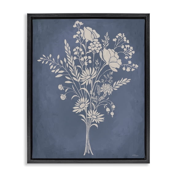 Stupell Industries Garden Bundle over Blue Floral Painting Black Floater Framed Canvas Art Print Wall Art, 17 x 21
