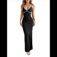 thumbnail image 2 of Vestido Veraniego Ajustado con Escote en V y Tirantes Finos para Mujer, Estilo Resort de Verano Y2K Negro S, 2 of 10