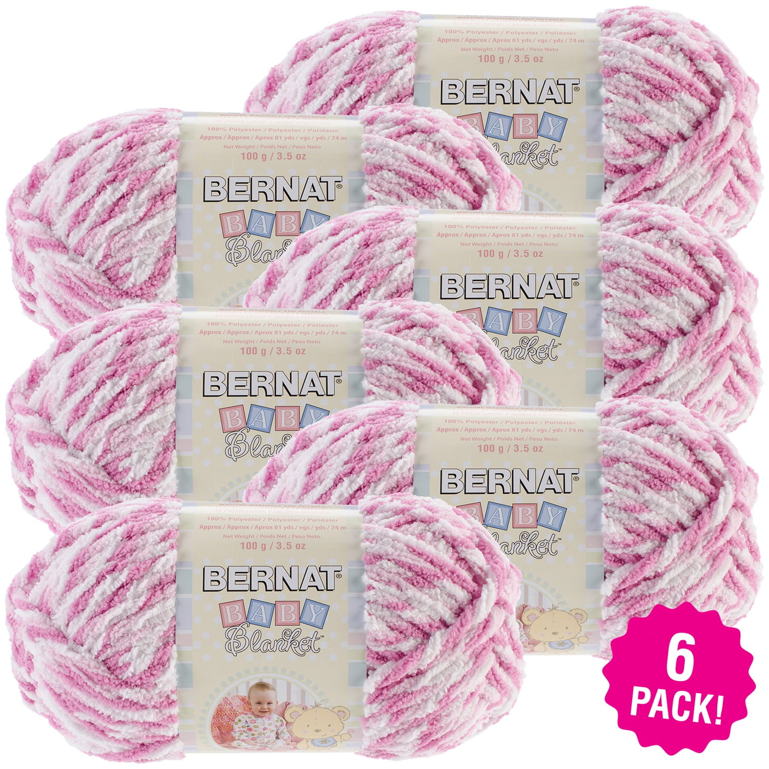 Bernat Baby Blanket Twists Yarn Pink Twist, Multipack of 6