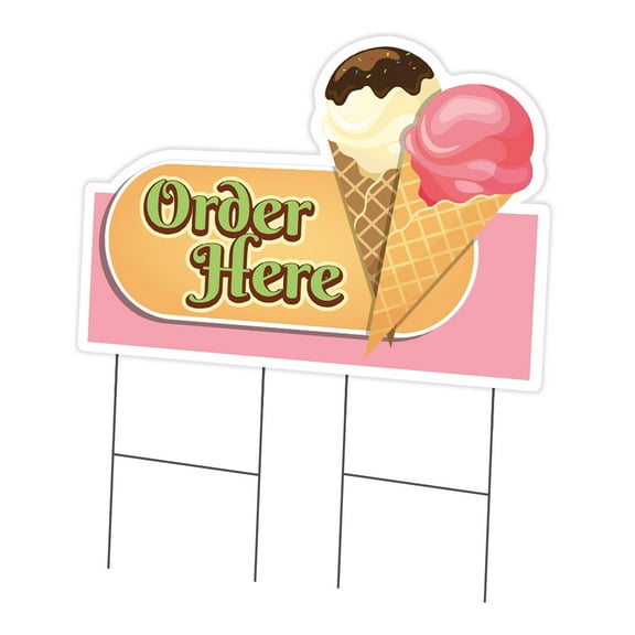 Ice Cream Order Here 24" x 36" Yard Sign & Stake | Advertise Your Business | Stake Included Image On Front Only | Made in The USA