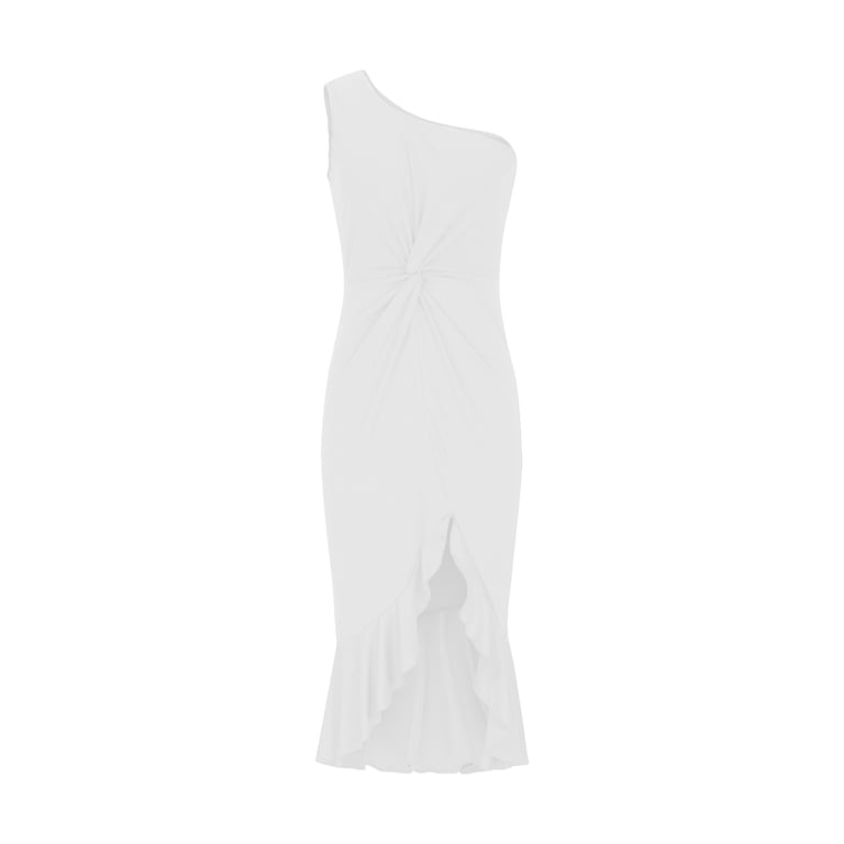 RYDCOT Wedding Guest Dresses for Women Summer formal One Shoulder  Sleeveless Ruched Waist Split Hem Cocktail Evening Bodycon Dress Sale White  - Walmart.com