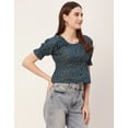 thumbnail image 3 of Moomaya Printed Cinched Waist Top, Half Sleeve Round Neck Retro Tops For Women, 3 of 9