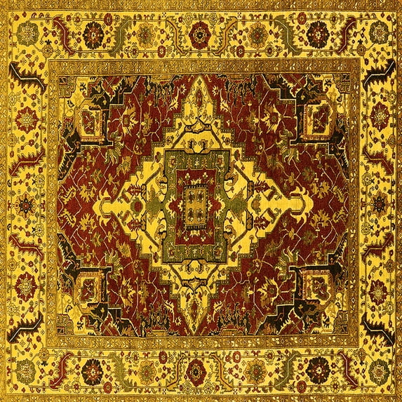Ahgly Company Machine Washable Indoor Square Oriental Yellow Industrial Area Rugs, 5' Square