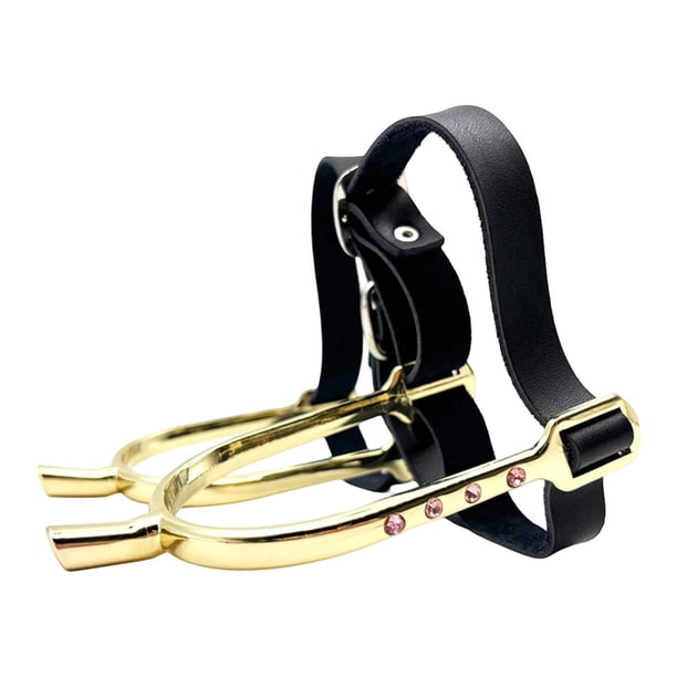 2 pares de botas de entrenamiento para montar a caballo con pedrería decorativa y correas de piel sintética. Oro