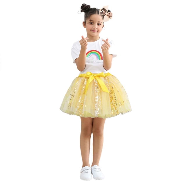 Robes Fille Enfants Filles Danse Couleur Unie Fête Performance Jupe Ballet Ensemble Pince à Cheveux Robe Bébé Fille Jaune 2 Ans-4 Ans