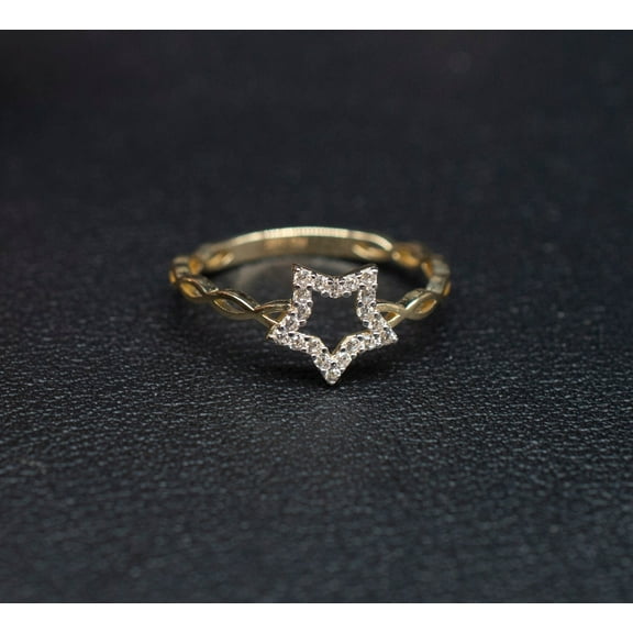 14k Real Solid Yellow Gold Star Ring, 14k Solid Gold Women Dainty Ring, Star Symbol Gemstone Gold Ring for Women, Gift, Gold Ring (Ring size:6 1/2;)