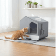 thumbnail image 3 of Arenero para gato cerrado en forma casa tamaño mediana de fácil limpieza color gris con pala Ajolopet, 3 of 13