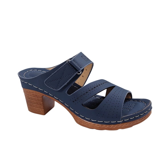 hlysgo Women's Dressy Wedge Flat Heeled Sandals Round Open Toe Platform Slides Summer Beach Comfortable Vacation Boho Shoes Flats Sandal Blue 7.5
