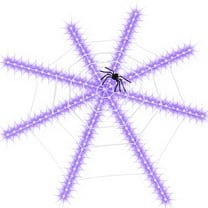 Halloween Spider Web Lights Decorations, 120 LED Battery Operated Waterproof Net Lights with 11.8in Spider, Halloween Indoor Outdoor Decor for Home Yard Garden Window Purple