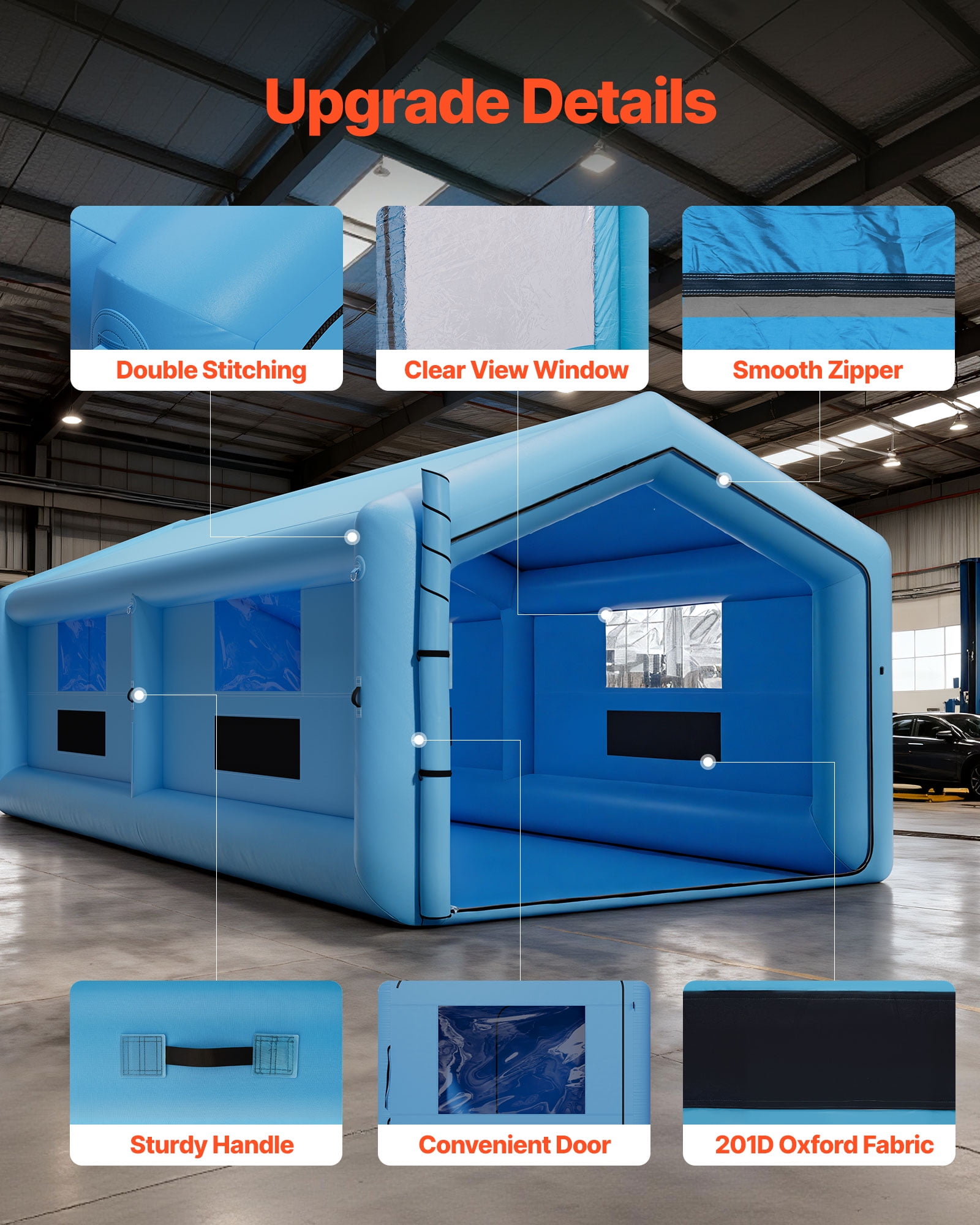 VEVOR Inflatable Paint Booth, 39.37 x 16.40 x 13.12 ft, Inflatable Spray Booth with 950W+1100W Blowers, Air Filter System, Triangular Roof, for Painting Car, Truck, Furniture, Automotive Sheet Metal