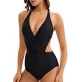 thumbnail image 5 of WAYUTE One Piece Swimsuit Women Solid Color High Cut Monokini Backless Rash Guard Elegant Tummy Control Summer Beach Bathing Suit, 5 of 5