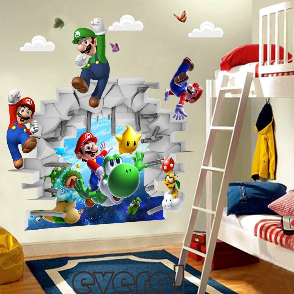 New 3D Super Mario Bros Removable HUGE Wall Stickers Decal Kids Home