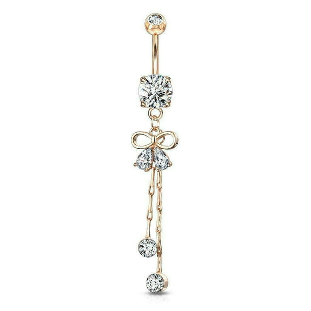 Ribbon Dangle Belly Button Ring 14g Surgical Steel Body Jewelry