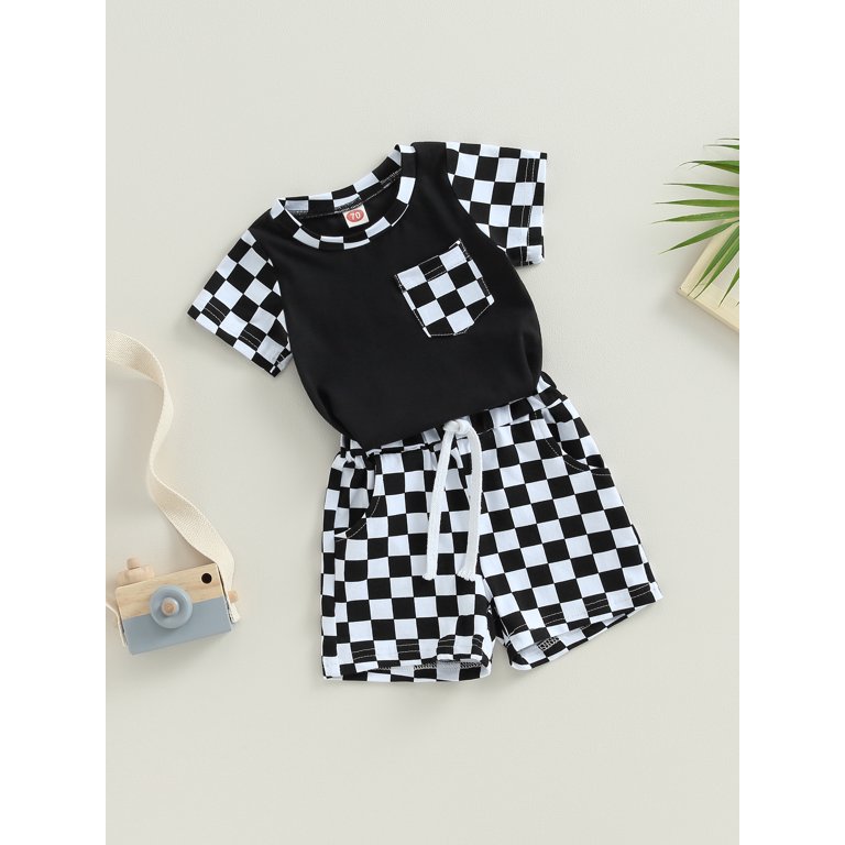 Jkerther Newborn Infant Boy Checkerboard Plaid Print Short Sleeve