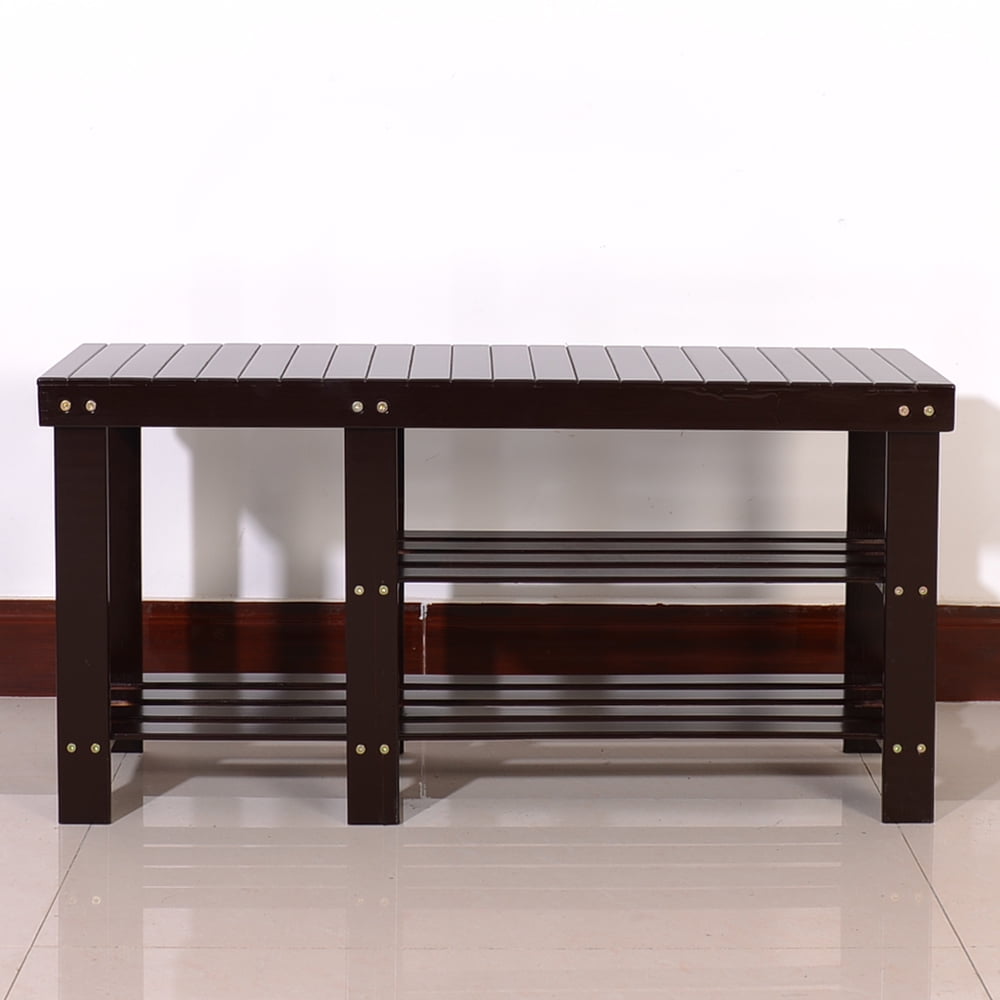 Lowestbest Strip Type Bamboo Stool Shoe Rack with Boots Compartment, Coffee