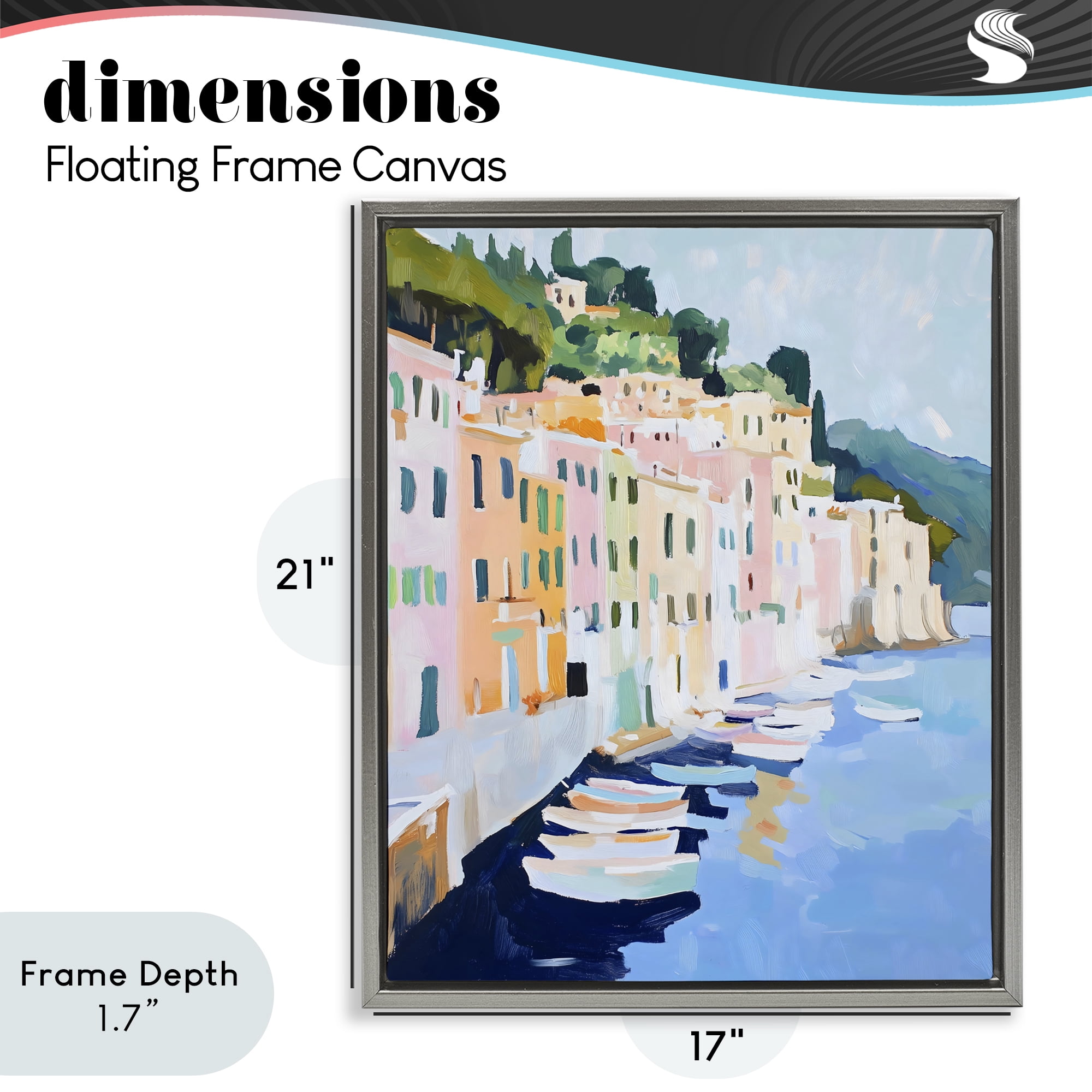 Stupell Industries Portofino Harbor View Gray Framed Floater Canvas Wall Art, design by The Prints Vibe