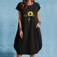 thumbnail image 2 of Babysbule Summer Women Dresses Fashion Women Casual O-Neck Radio Wave Sunflower Print Plus Size Pocke, 2 of 4