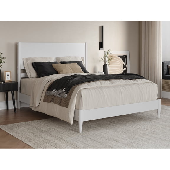 Solid Wood Low Profile Platform Bed - Modern Bedroom Furniture in White